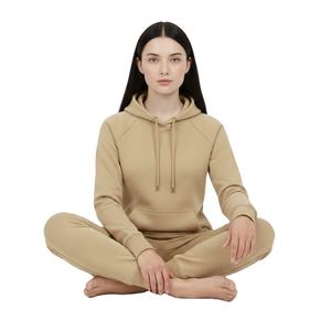 Nueva Sudadera con Capucha Color Caqui Ecrú, Corte Ajustado, Tela de Algodón, Sudadera de Lujo para Mujer, Conjunto Deportivo - Product Image 1