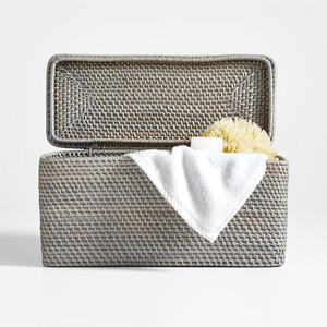 Ensemble de salle de bain en rotin décoratif naturel, belle couleur grise, accessoires tissés pour le style de la maison et l'utilisation hôtelière - Product Image 3