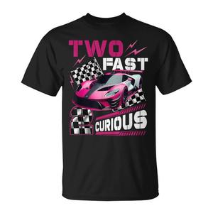 Maglietta Two Fast 2 Curious per ragazze, decorazioni per il 2° compleanno a tema auto da corsa, magliette promozionali - Product Image 1