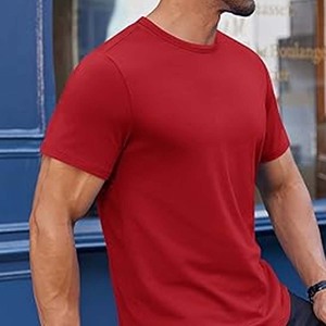 Camiseta de manga corta sólida con cuello redondo para hombre, logotipo personalizado, 100% algodón, ecológica, transpirable, informal, de verano - Product Image 2