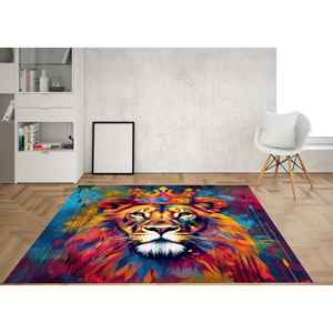 Alfombra Estampada con Diseño de León: Colorida, Moderna, Diseño Animal para Decoración del Hogar, Alfombra de Chenilla - Product Image 1