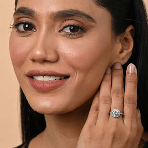 NOVAMART Fine Fashionable & Trendy 925 Sterling <b>Silver</b> Karla Solitaire Halo <b>Ring</b> <b>Adjustable</b> Size with 18K Gold Plating Wholesale - Product Image 3