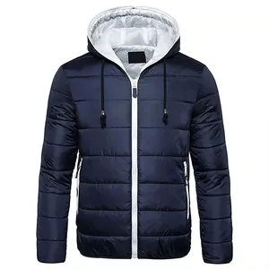 Chaqueta Acolchada con Capucha para Hombre, Estilo Casual, Cierre de Cremallera, Color Sólido, Resistente al Viento, Relleno de Poliéster, Corte Ajustado - Product Image 3