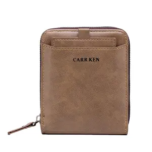 Carrken Casual Classic Retro Oil Wax PU leather Short Section Wallet For Men With Button,Male Coin Purse Card Holder Case