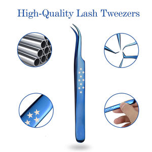 Pince à cils professionnelle de couleur bleue Ensembles de pinces à épiler de précision pour les extensions de cils Toilettage des sourcils et soins de beauté - Product Image 4