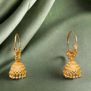 Comprar conjunto de pendientes con diseño tradicional 22CT chapado en oro Jhumka estilo pendientes joyería para mujeres desgaste por los exportadores - Product Image 1