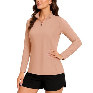 Pull à col zippé pour femme, style vintage, 100 % coton, anti-boulochage, manches longues, idéal pour le golf, l'entraînement et le fitness - Product Image 1