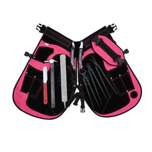 Ensemble d'outils professionnels pour maréchal-ferrant avec tablier rose, protège-jambes, pince à tondre les sabots, marteau à fer à cheval, râpe, couteau à boucle en laiton - Product Image 1