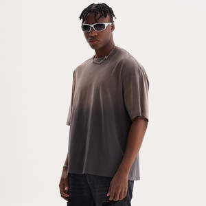 Camiseta de doble sombra con lavado ácido para hombre Vintage algodón gota hombro Color sólido ajuste suelto verano moda Casual - Product Image 4