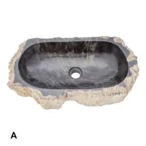 Fregadero de lavabo de piedra de madera petrificada hecho a mano rústico para decoración de baño Premium Hotel & Villa - Product Image 2