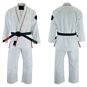 Uniforme de Judo Blanco con Ribete Rojo y Cinturón Negro para Adultos Unisex, 100% Algodón, Ropa Duradera para Artes Marciales - Product Image 1