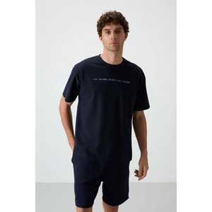 Navy <b>Blue</b> 100% Cotton T-Shirt for <b>Men</b> Thick Textured Oversize Fit & Printed Design-88371 - Product Image 4