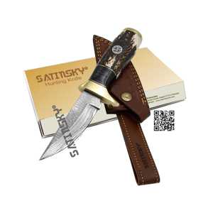 มีดล่าสัตว์ Satinsky ขนาด 10.5 นิ้ว ด้ามจับทำจากเขาสัตว์ ปลายด้ามทองเหลือง คาร์บอนสูง 1095+15N20  ระบบขับเคลื่อนด้วยมือ ได้รับการรับรองมาตรฐาน CE ระดับที่ 3 - Product Image 1
