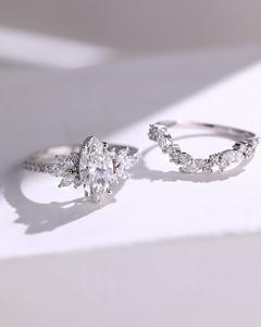 Conjunto de anillo de compromiso de circonita blanca con corte Marquesa de 12x6mm, banda de Boda nupcial, joyería de plata, chapado en oro de 18 quilates para regalo y Aniversario - Product Image 1