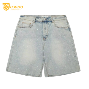 Short de jogging d'été personnalisé pour femmes Short de survêtement avec broderie en détresse Rhinestone droit français éponge coton lavé à l'acide Baggy français - Product Image 2