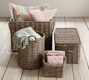 Panier tissé fait à la main de stockage domestique multifonctionnel minimaliste moderne panier de paille de jacinthe d'eau - Product Image 5