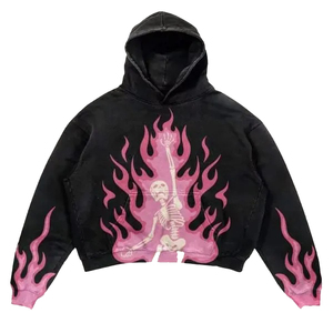 Vêtements pour hommes en gros, streetwear, sweat-shirt noir délavé à l'acide avec impression 3D, sweats à capuche surdimensionnés - Product Image 1