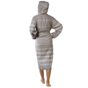 Peignoir turc unisexe décontracté de luxe en tissu Pestemal 100% coton à capuche, motif rayé, grande taille, élégant, séchage rapide, respirant - Product Image 5