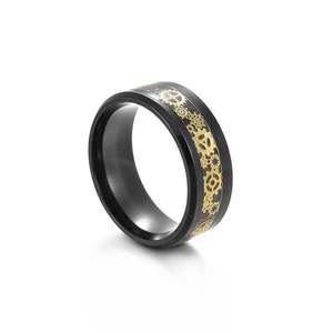 Jeulia Carbon Fiber Gear <b>Titanium</b> Steel Men's Wedding Band - Product Image 2