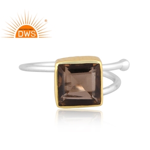 Best Quality Fine Sterling Silver Natural Smoky <b>Quartz</b> Gemstone Stackable <b>Ring</b> Custom Jewelry Manufacturer - Product Image 3