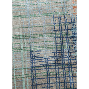 Tapis Kavi bleu noué à la main en laine et soie de bambou Unstring Srb(727) à motif abstrait moderne pour usage domestique - Product Image 3