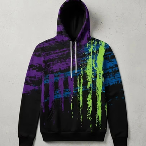 เสื้อฮู้ดโอเวอร์ไซส์ของผู้หญิงผ้าคอตตอน100% ไหล่ตกแขนยาวพิมพ์ลายหน้าจอน้ำหนักมาก - Product Image 1