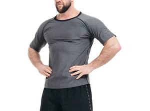 Camiseta de gimnasio gris ajustada de calidad superior para entrenamientos de fitness al por mayor camiseta de ejercicio de media manga personalizable que absorbe el sudor - Product Image 4