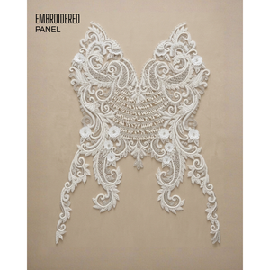 Tissu en dentelle 100 % polyester élégant, tissé, avec panneau brodé décoratif - Product Image 1