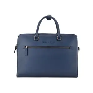 Custom navy saffiano genuine real leather hard shell office leather briefcase men laptop briefcase