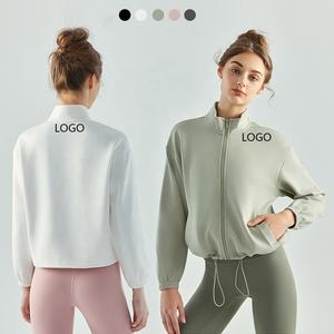 NUEVO Otoño Nuevo 50% Algodón Stand-Up Collar Cordón Ropa deportiva Manga larga Otoño e invierno Fitness Jacket Tops - Product Image 1