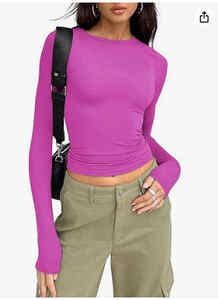 Venta al por mayor caliente de manga larga primavera otoño Fit camisetas de las mujeres Casual camiseta Slim Pullover camisas de bajo precio - Product Image 2