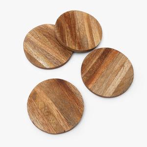 Lot de 4 sous-verres ronds en bois minimalistes modernes pour la décoration de table à manger pour la maison et la cuisine avec tapis en verre/hôtels - Product Image 2