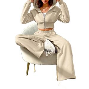 Custom Clothing <b>Women</b> Two Pieces Crop Zipper Hoodie Flared <b>Pants</b> Set Customize <b>Sweat</b> suit With Logo <b>Women</b> Tracksuit Stylish - Product Image 3