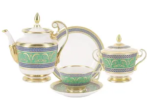 Conjunto de chá imperial de porcelana, bule de chá alexandria dourado para 6 pessoas