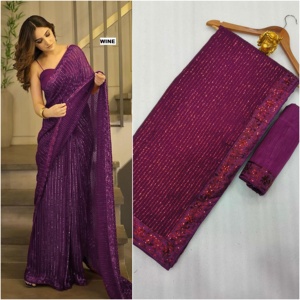 Nouveau Bollywood Full Saree de Georgette avec broderie de paillettes lourdes travail pour les femmes vente en ligne - Product Image 6