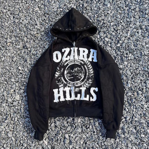 Veste bouffante à fermeture éclair personnalisée pour hommes sweat-shirts à fermeture éclair en coton éponge française sweats à capuche vintage délavés à l'acide en détresse - Product Image 1