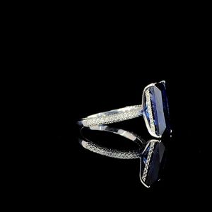 Haute qualité 4CT Moissanite Accent bague de fiançailles pour les femmes Unique bleu saphir tige léger 925 argent plaqué moderne - Product Image 3