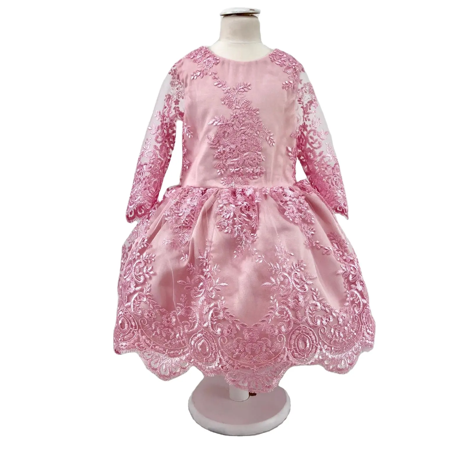 Детская одежда для девочек, детская одежда, дизайнерское высококачественное Розовое Кружевное детское платье с цветами для вечеринки, оптовая продажа, Одежда для новорожденных на заказ