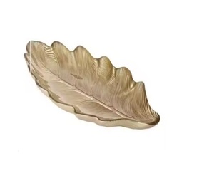 Fournisseurs de gros de chocolats Fruits secs et noix Serveur Feuille Design Aluminium Or Dessert Plat Plateau de service - Product Image 1