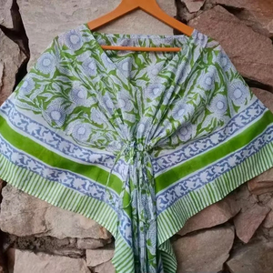 Caftan en coton pour femmes robe Maxi d'été confortable avec impression de bloc de main couverture de plage vêtements de nuit pour vêtements décontractés en Inde - Product Image 1