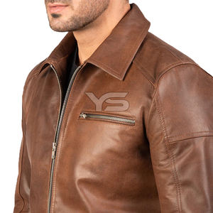 Chaqueta de cuero de invierno informal de alta calidad para hombre con cierre de cremallera y cuello Servicio OEM disponible - Product Image 4