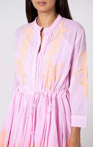 2024 élégant Mini longueur broderie florale trois quarts manches robe mode Boho femmes durable court bouton naturel - Product Image 3