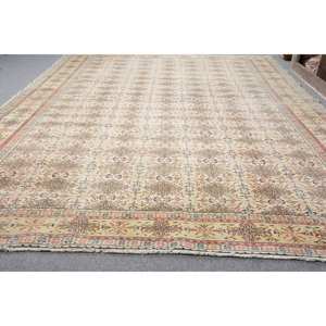 Vintage <b>Turkish</b> <b>Rug</b> Classic Beige 7.1 X 10.3ft Handmade Patchwork Wool with Latex Backing Rectangle Model for Bedside - Product Image 3