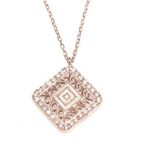 925 Sterling Silver Square Pendant with Pink and White CZ Stones Bezel Setting Rose Gold and Platinum <b>Opal</b>-Inspired Pattern - Product Image 3