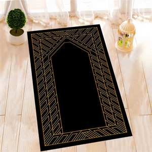 Tapis de prière géométrique doré : Décoration islamique pour la maison, tapis imprimé, tapis à poils doux - Product Image 1