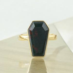 Bague pour femme en argent sterling 925 plaqué or 18 carats, faite à la main, avec pierre précieuse naturelle hématite, sertie clos, style bohème, certifiée ISO - Product Image 1