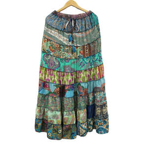 Falda Larga Boho de Chifón de Seda Reciclada para Mujer, Estampado Floral Bohemio, Corte en A, Cintura Elástica, Estilo Hippie, Patchwork - Product Image 6