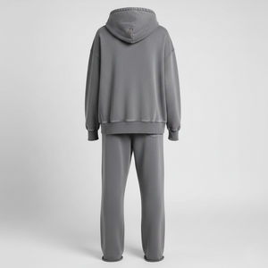 Ensemble streetwear femme en velours 100% coton, comprenant un sweat à capuche court à épaules tombantes et un pantalon de survêtement coupe skinny, effet délavé et ourlet brut, grammage lourd - Product Image 5