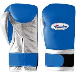 Professional Blue Silver <b>Leather</b> Boxing <b>Gloves</b> Velcro Wrist Training Sparring <b>Gloves</b> for Men and <b>Women</b> - Product Image 1