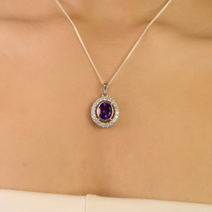 Colgante Minimalista de Plata de Ley S925 con Amatista Natural de Forma Ovalada y Engaste de Borde, Piedra de Nacimiento de Febrero, de Gran Venta y Elegante - Product Image 4
